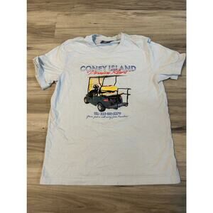 Men’s Medium Coney Island Picnic Getaround Graohic Tee Blue Gold Kart T-Shirt